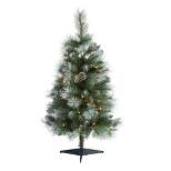 Nearly Natural 3’ Frosted Tip British Columbia Mountain Pine Prelit LED Artificial Christmas Tree with Pine Cones