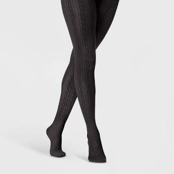 Ladies Fleece Lined Cable Knit Tights - Med & Large - Black