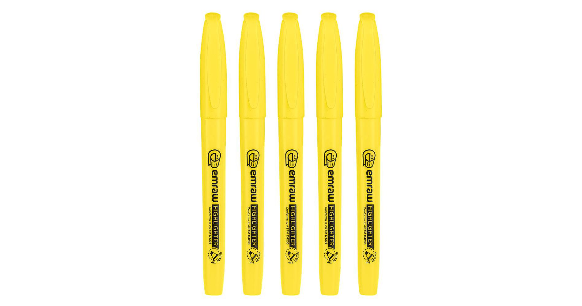 Enday Yellow Pen Style Fluorescent Highlighter With Pocket Clip, 5 Pack