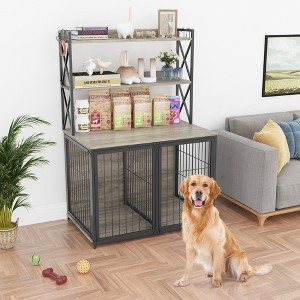 Dog Crate Furniture, Heavy-Duty Dog Kennel Furniture with Storage Shelves, Decorative Wooden Indoor Dog Crate with 4 Doors, Side Table Dog Crate - 1 of 4