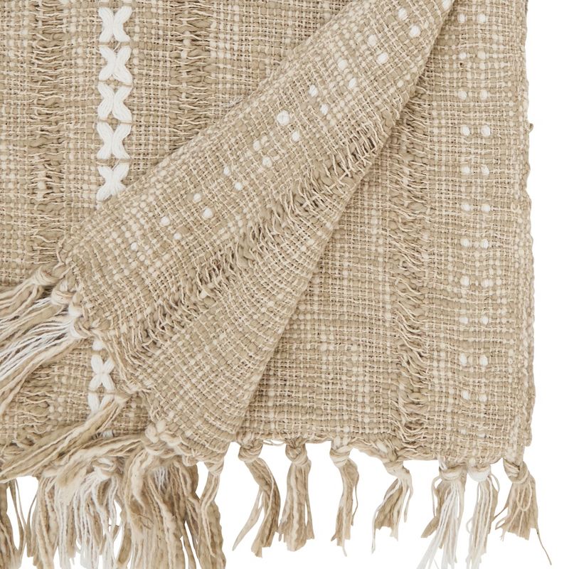 Saro Lifestyle Woven Delight Striped Table Runner with Decorative Fringe, 16"x72", Beige, 2 of 4