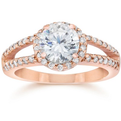 Pompeii3 2ct Diamond (1 1/2Ct Center) Halo Engagement Ring 14K Rose Gold Lab Created