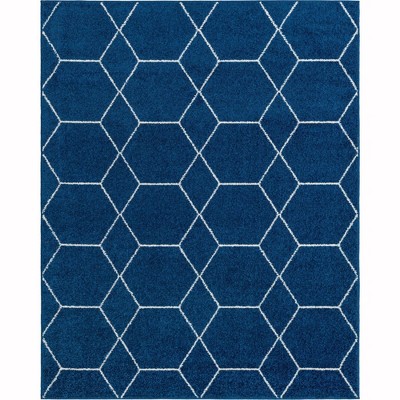 Navy Blue Trellis 8' x 10' Easy-Care Synthetic Area Rug
