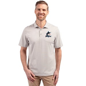 Miami Marlins Cutter & Buck Virtue Eco Pique Stripe Recycled Mens Polo - 1 of 1
