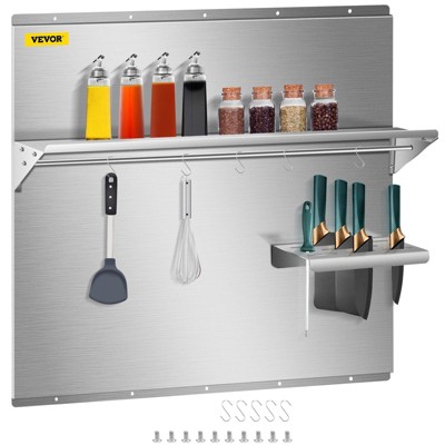Munora Stainless Steel Range Backsplash with Shelf, 30"x30.7" Wall Shield with Storage Shelf and Hanging Rack for Kitchen