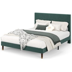 Full Platform Bed Frame with Corduroy Upholstered Headboard, Wooden Slats Support, Noise-Free, No Box Spring Needed, Easy Assembly - 1 of 4