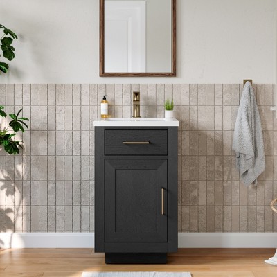 HBEZON 20''W Bathroom Vanity with Integral Resin Sink, Freestanding Modern Bathroom Cabinet with Soft Close Door, Rubber Wood, Black