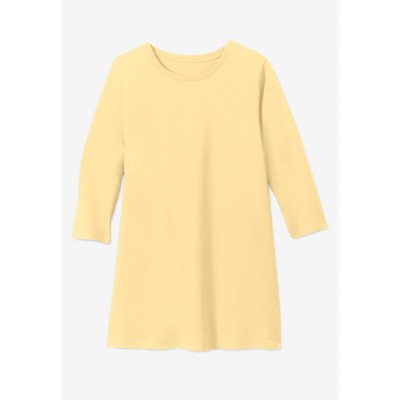 Woman Within Women's Plus Size Perfect Three-Quarter Sleeve Crewneck Tunic - 18/20, Classic Red