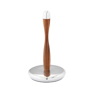 Nambé Curvo Paper Towel Holder 7.5” x 13.75” – with Weighted Base, Alloy & Acacia Wood Stand - 1 of 4