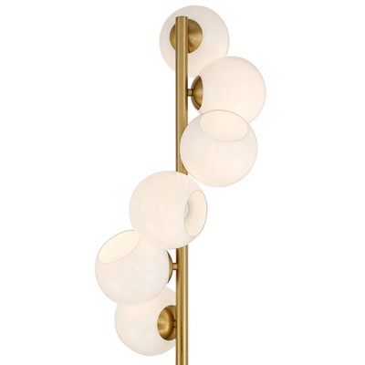 67" Brass and White Glass Globe Tree Floor Lamp