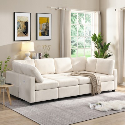 103"W Sectional Sofa Couch, U-shaped Sofa Bed with Two Movable Ottoman and Three USB Ports for Living Room -ModernLuxe