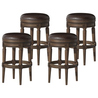Maven Lane Pullman Upholstered Backless Swivel Kitchen Stool with Vegan Leather Cushion Seat, Set of 4