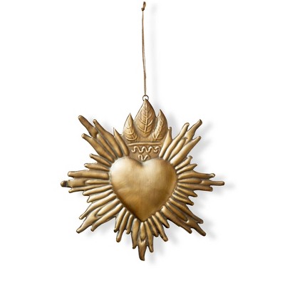 TAG Sacred Heart Hanging Decor - Antique Brass Gold Iron Sculpture for Christmas Holiday Decor, 11.4" L x 11" H