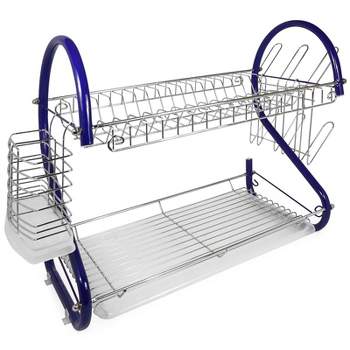 Better Chef 16-Inch 2-Tier Chrome Plated Dishrack in Blue