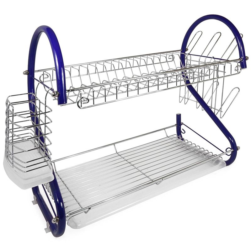 Better Chef 16-Inch 2-Tier Chrome Plated Dishrack in Blue, 1 of 5