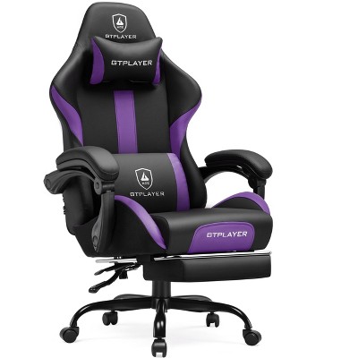 GTPLAYER Swivel Dorm Gaming Chair, Ergonomic Computer Chair with Footrest, Lumbar Support, PU Leather