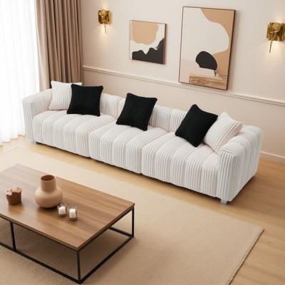 114" Corduroy 3-Seater Sofa with Cloud-Feel Cushions & Wood Frame