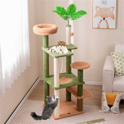 DOMETOUR Multilevel Cat Tree Cat Tower, Cat Climbing Frame with Scratching Post Hammock Cat Condo, Green