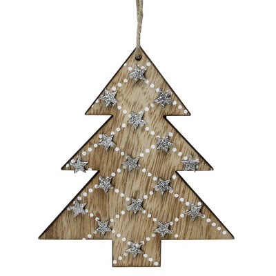 Northlight 4.5" Brown and Silver Wooden Tree Hanging Christmas Ornament