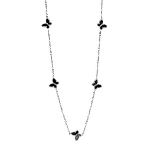 Steeltime 24" stainless steel simulated onyx butterfly necklace - 1 of 4