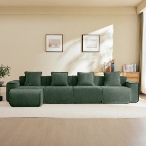 AENKYO U-Shaped Sectional Sofa, Oversized Velvet Modular Couch with 2 Movable Ottomans & Pillows, No Assembly Cloud-Like Comfort - 1 of 4