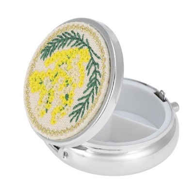 Unique Bargains Flowers Pattern Pill Box Silver Tone Yellow 1 Pc : Target