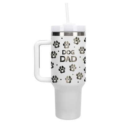 Elanze Designs Dog Dad Puppy Pawprints Hearts 40 oz. Stainless Steel, Large Water Bottle Coffee Mug, Spill & Leak Resistant, Thermal Travel Tumbler