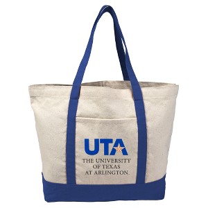 University of Texas at Arlington Mavericks Primary Logo Canvas Tote Bag With External Pocket, Reusable Shoulder Bag for Shopping, School, Beach, Royal - 1 of 4