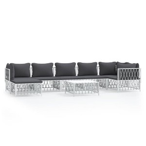 vidaXL 8-Piece Patio Furniture Set - White Sectional Sofa with Cushions - Ideal for Garden, Patio, and Outdoor Use - Modular Design - 1 of 4