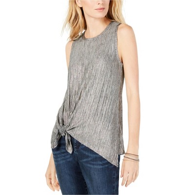 I.N.C International Concepts Womens Crinkle Pullover Blouse, Metallic, Small