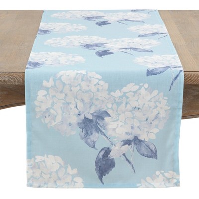 Saro Lifestyle Printed Hydrangea Runner, 16"x72", Aqua