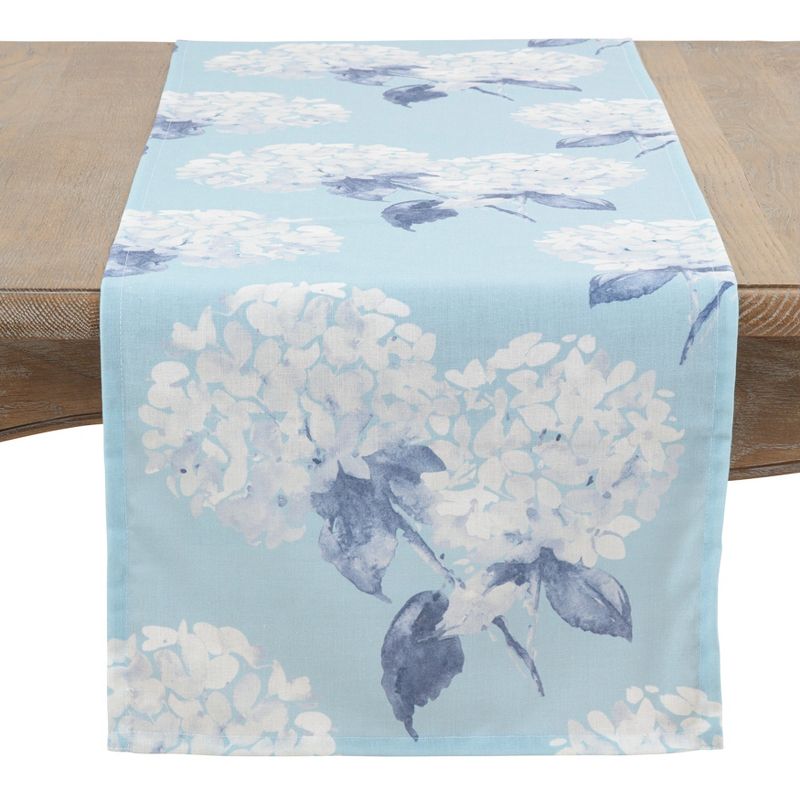 Saro Lifestyle Printed Table Runner With Hydrangea Design, 1 of 3