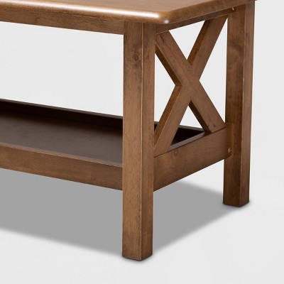 Walnut Brown Rectangular Solid Wood Coffee Table with Shelf