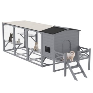 SEVOBAL Large Cat Catio Cat Enclosure Outdoor Cat House Weatherproof Window Multi Cats Pet Crate Pet House UV Resistant, Gray, 96.46"*42"*89.37" - 1 of 4