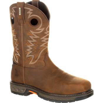 Men's Brown Georgia Boot Carbo-Tec LT Alloy Toe Waterproof Pull-On Boot Size 10