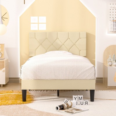 VECELO Queen/Full/Twin Upholstered Platform Bed Frame with Button Tufted Adjustable Headboard