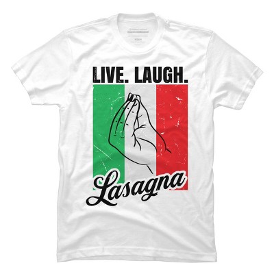 Men's Design By Humans Live Laugh Lasagna Italian Flag Gesture By T-Shirt