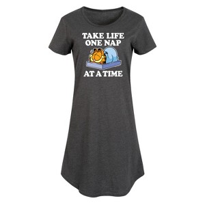 Women's Garfield Take Life One Nap Graphic T-shirt Dress - Heather Charcoal - Medium - 1 of 4