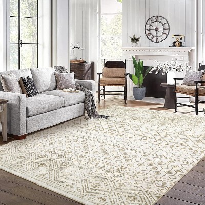 Bohemian Geometric Pattern Rug, Living Room Area Soft Rug, Foldable Machine Washable Rug, Low Pile Non-Slip Non-Linting, Rug, Bedroom, Home Office