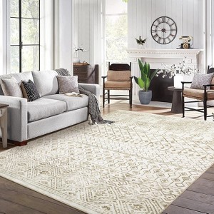 Bohemian Geometric Pattern Rug, Living Room Area Soft Rug, Foldable Machine Washable Rug, Low Pile Non-Slip Non-Linting, Rug, Bedroom, Home Office - 1 of 4