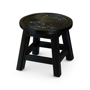 FURNIinspire Ottomans And Benches Carved Wooden Step Stool Fun Designs Premium Rubberwood Versatile Use, Floral Style, Black, 11.00"*11.00"*10.00" - 1 of 4