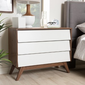 Hildon Mid-Century Modern Wood 3 Drawer Storage Chest Brown - Baxton Studio: Walnut Finish, Retro Design - 1 of 4
