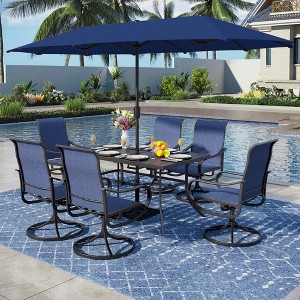 Captiva Designs 8pc Patio Dining Set with Rectangular Steel Table & Sling Swivel Chairs & Market Umbrella - 1 of 4