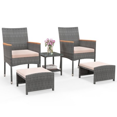 Tangkula 5 Pieces Wicker Patio Furniture Set PE Rattan Porch Chairs w/ Ottomans