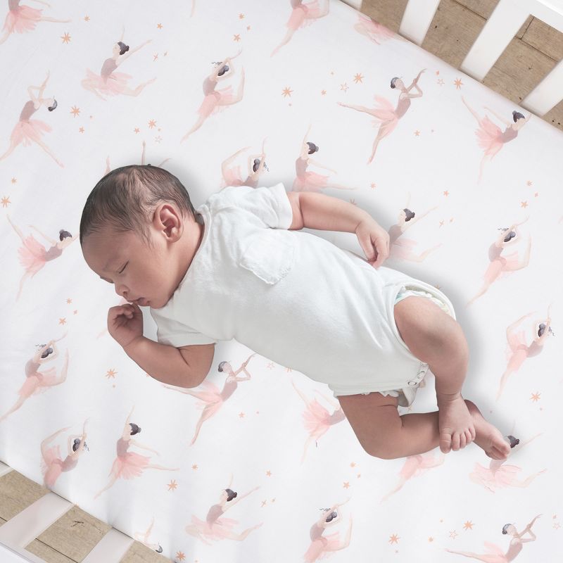 Lambs & Ivy Ballerina Baby Breathable 100% Cotton Fitted Crib Sheet - White, 2 of 6