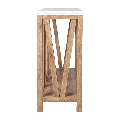 Farmhouse Marble and Warm Oak 2-Tier Console Table with Storage