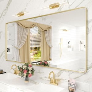 Apmir 60 in. W x 28 in. H Rectangular Aluminum Alloy Framed and Tempered Glass Wall Mirror in Brushed Gold - 1 of 4