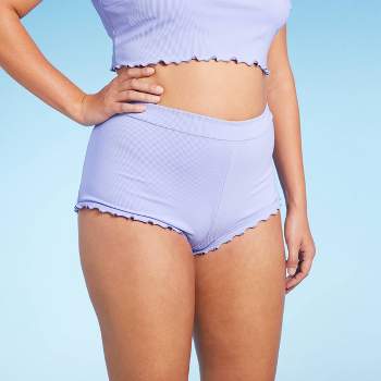 Women's Ruffle Detail Ribbed Cheeky Boyshorts Bikini Bottom - Wild Fable™ Purple