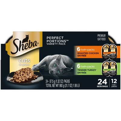 Sheba Perfect Portions Cuts In Gravy Chicken & Turkey Premium Adult Wet Cat Food All Stages - 2.6oz/12ct Variety Pack