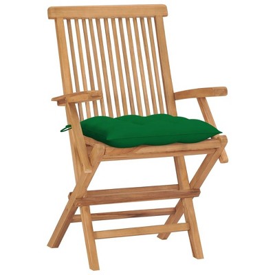 vidaXL 4-Piece Outdoor Patio Chairs with Green Cushions - Solid Teak Wood - Foldable & Space Saving - for Patio, Terrace or Garden